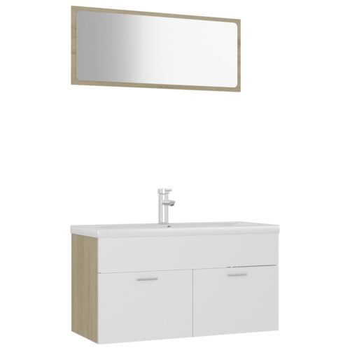 Bathroom Furniture Set White Sonoma Oak Engineered Wood