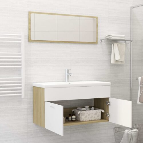 Bathroom Furniture Set White Sonoma Oak Engineered Wood - Image 3