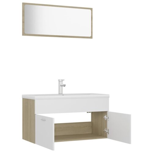 Bathroom Furniture Set White Sonoma Oak Engineered Wood - Image 7