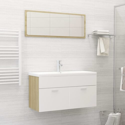 Bathroom Furniture Set White Sonoma Oak Engineered Wood - Image 12