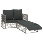 2-Piece Garden Lounge Set with Cushions Poly Rattan Wicker Outdoor Patio Furniture Grey