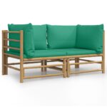Garden Corner Sofas with Green Cushions 2pcs Bamboo