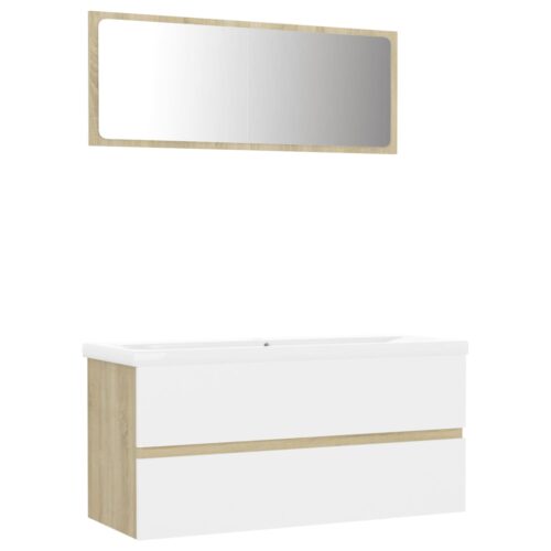 Bathroom Furniture Set White Sonoma Oak Engineered Wood - Image 2