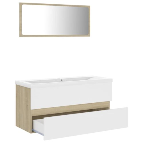 Bathroom Furniture Set White Sonoma Oak Engineered Wood - Image 3