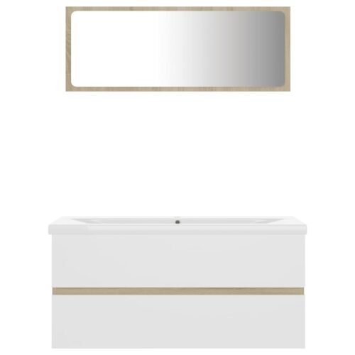 Bathroom Furniture Set White Sonoma Oak Engineered Wood - Image 4