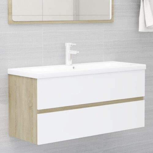 Bathroom Furniture Set White Sonoma Oak Engineered Wood - Image 10