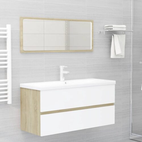 Bathroom Furniture Set White Sonoma Oak Engineered Wood - Image 12
