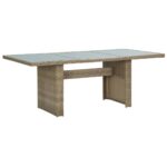 Garden Dining Table Brown 200x100x74cm Glass Poly Rattan