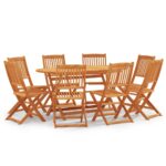 9-Piece Folding Outdoor Dining Set Solid Eucalyptus Wood Outdoor Patio Lounge Furniture