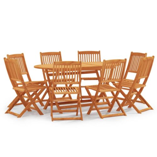 9-Piece Folding Outdoor Dining Set Solid Eucalyptus Wood Outdoor Patio Lounge Furniture