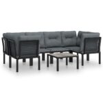 7-Piece Garden Lounge Set Black Grey Poly Rattan Wicker Outdoor Patio Furniture