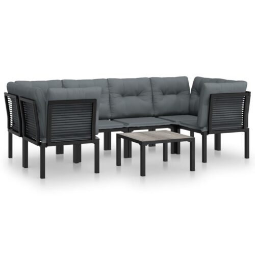 7-Piece Garden Lounge Set Black Grey Poly Rattan Wicker Outdoor Patio Furniture