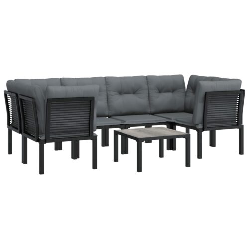 7-Piece Garden Lounge Set Black Grey Poly Rattan Wicker Outdoor Patio Furniture - Image 2