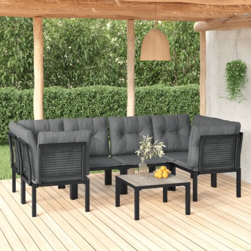 7-Piece Garden Lounge Set Black Grey Poly Rattan Wicker Outdoor Patio Furniture - Image 11