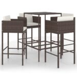 5-Piece Garden Bar Set with Cushions Poly Rattan Wicker Outdoor Patio Furniture Brown
