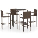 5-Piece Garden Bar Set Poly Rattan Wicker Outdoor Patio Furniture Brown