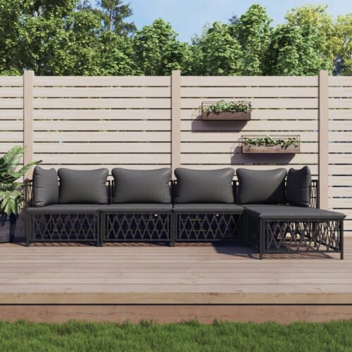 5-Piece Garden Lounge Set with Cushions Anthracite Steel - Image 9