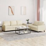 2pcs Sofa Set 5-Seater Modern Living Room Lounge Couch Chair Faux Leather Cream