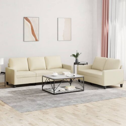 2pcs Sofa Set 5-Seater Modern Living Room Lounge Couch Chair Faux Leather Cream
