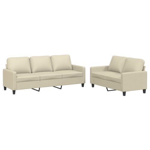 2pcs Sofa Set 5-Seater Modern Living Room Lounge Couch Chair Faux Leather Cream - Image 2