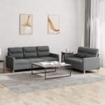 2-Piece Sofa Set with Cushions Dark Grey Fabric