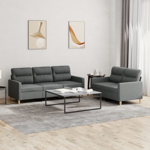 2-Piece Sofa Set with Cushions Dark Grey Fabric