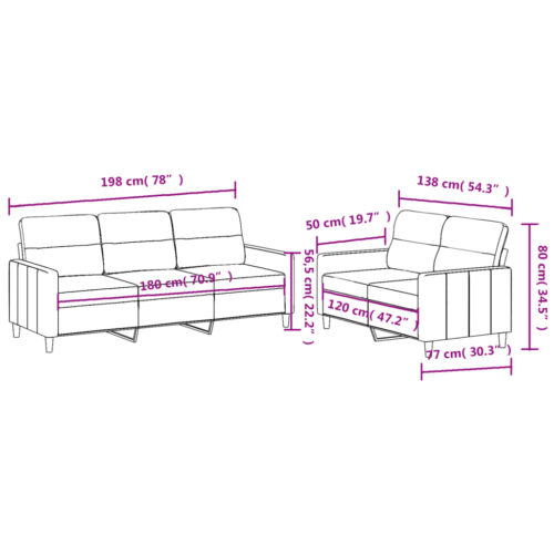 2-Piece Sofa Set with Cushions Dark Grey Fabric - Image 6