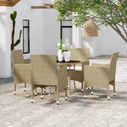 5-Piece Garden Dining Set Poly Rattan Wicker Outdoor Patio Furniture Beige - Image 9