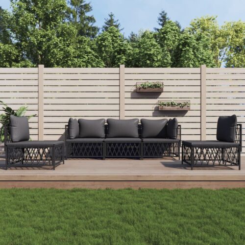 5-Piece Garden Lounge Set with Cushions Anthracite Steel - Image 8