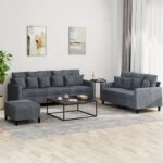 3pcs Sofa Set 5-Seater Lounge Couch Futon Foot Stool Ottoman Velvet Fabric Grey