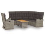 3-Piece Garden Lounge Set with Cushions Grey Poly Rattan Wicker Outdoor Patio Furniture