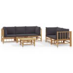 6-Piece Garden Lounge Set with Dark Grey Cushions Bamboo Outdoor Patio Furniture