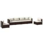 6-Piece Garden Lounge Set with Cushions Poly Rattan Wicker Outdoor Patio Furniture Brown