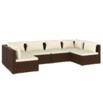 6-Piece Garden Lounge Set with Cushions Poly Rattan Wicker Outdoor Patio Furniture Brown