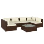 7-Piece Garden Lounge Set with Cushions Poly Rattan Wicker Outdoor Patio Furniture Brown
