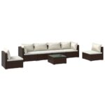 7-Piece Garden Lounge Set with Cushions Poly Rattan Wicker Outdoor Patio Furniture Brown