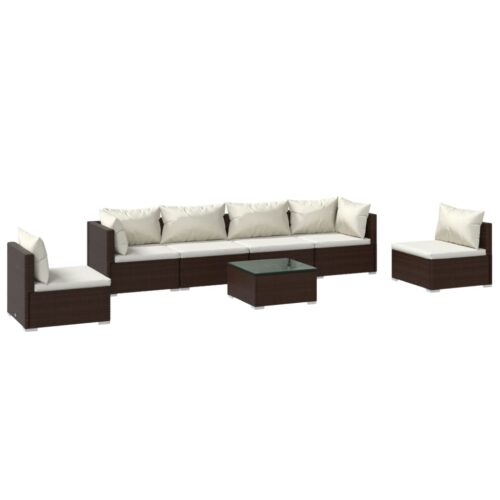 7-Piece Garden Lounge Set with Cushions Poly Rattan Wicker Outdoor Patio Furniture Brown
