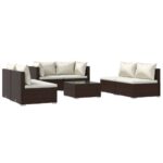 7-Piece Garden Lounge Set with Cushions Poly Rattan Wicker Outdoor Patio Furniture Brown