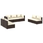 7-Piece Garden Lounge Set with Cushions Poly Rattan Wicker Outdoor Patio Furniture Brown