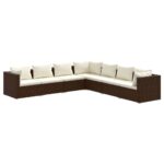 7-Piece Garden Lounge Set with Cushions Poly Rattan Wicker Outdoor Patio Furniture Brown