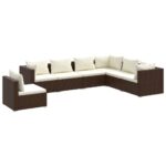 7-Piece Garden Lounge Set with Cushions Poly Rattan Wicker Outdoor Patio Furniture Brown