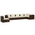 7-Piece Garden Lounge Set with Cushions Poly Rattan Wicker Outdoor Patio Furniture Brown