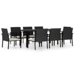 9-Piece Garden Dining Set Poly Rattan Wicker Outdoor Patio Furniture Black