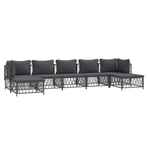 7-Piece Garden Lounge Set with Cushions Anthracite Steel Outdoor Patio Lounge Furniture - Image 3