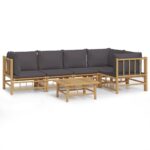 6-Piece Garden Lounge Set with Dark Grey Cushions Bamboo Outdoor Patio Furniture