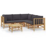 6-Piece Garden Lounge Set with Dark Grey Cushions Bamboo Outdoor Patio Furniture