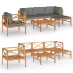 6-Piece Garden Lounge Set with Grey Cushions Wood Timber Outdoor Patio Furniture Teak