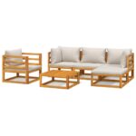 6-Piece Garden Lounge Set with Light Grey Cushions Wood Timber Outdoor Patio Furniture