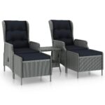 3-Piece Garden Lounge Set with Cushions Poly Rattan Wicker Outdoor Patio Furniture Light Grey