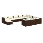 11-Piece Garden Lounge Set with Cushions Poly Rattan Wicker Outdoor Patio Furniture Brown